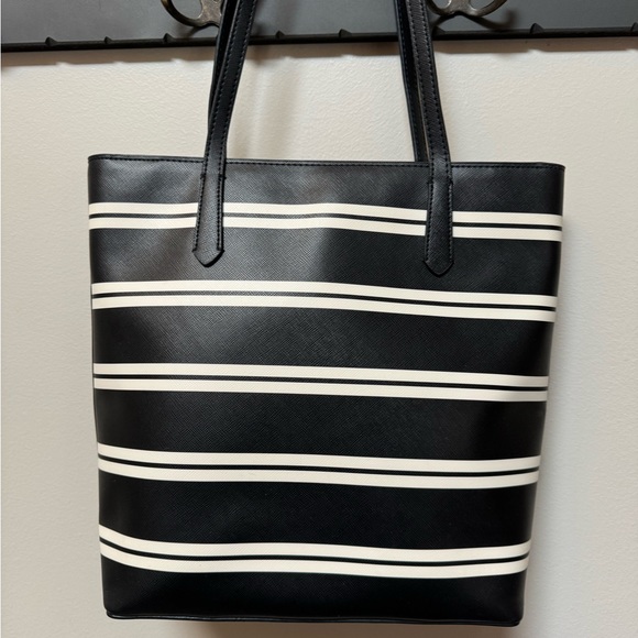 Kate Spade Black with Ivory Stripe Leather Daily Tote - Picture 2 of 6